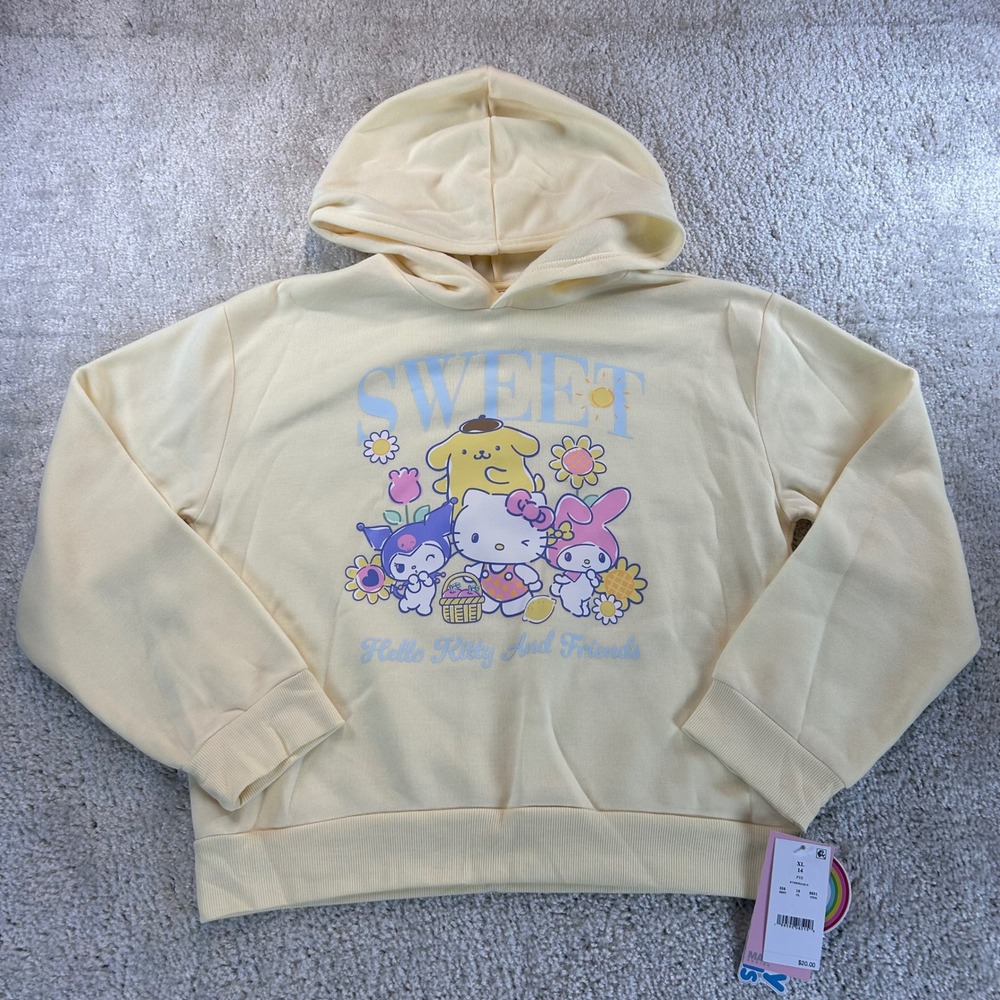 Sanrio Hello Kitty and Friends Sweet Yellow Graphic Hoodie Girls XL 14 NWT
